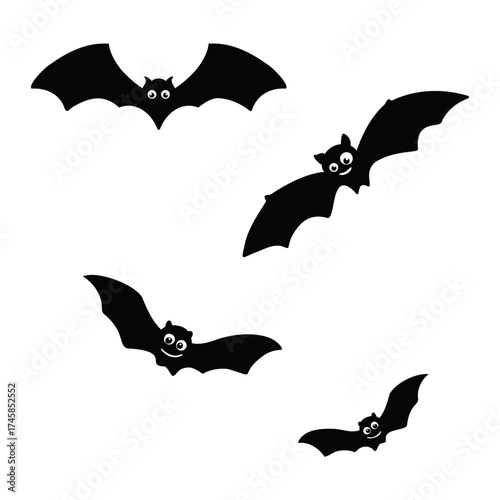 Cute Halloween Bats Illustration, Flying Creature Design for Spooky Seasonal Holiday Decor
