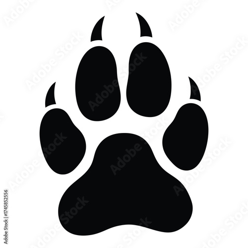 A striking black animal paw print design in a bold silhouette