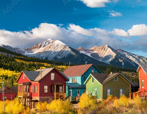 colorful wooden houses surrounded by mountains crested butte colorado usa