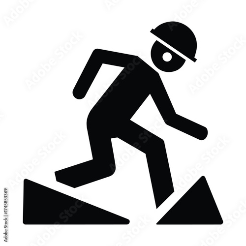 Worker Hazard Slip Stumble Pictogram Isolated on White
