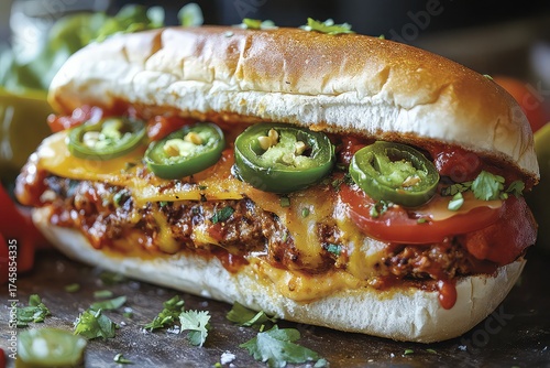 Spicy Southwestern burger with jalapenos and pepper jack cheese