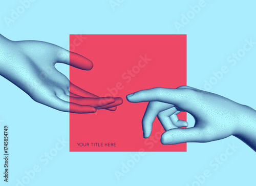 Hands reaching towards each other. Concept of human relation, togetherness or  partnership. 3D vector illustration. Design for banner, flyer, poster, cover or brochure.