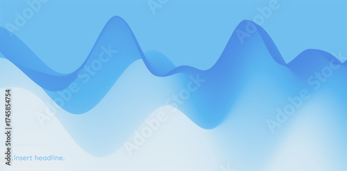Mountainous terrain. Snowy landscape. Abstract nature background in blue. Trendy gradients. 3D illustration for brochure, poster, cover, card, presentation, flyer or banner.