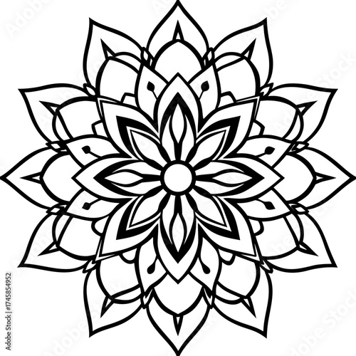 Floral Mandala Line Art Ornament Vector Illustration on White Background