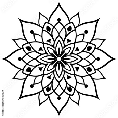 Floral Mandala Line Art Ornament Vector Illustration on White Background