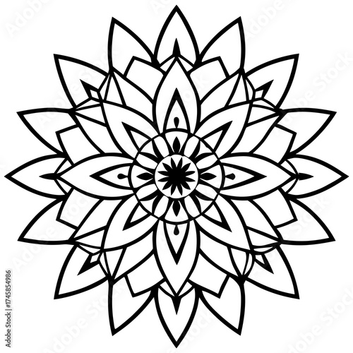 Floral Mandala Line Art Ornament Vector Illustration on White Background