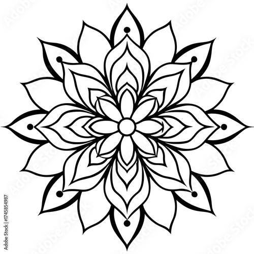 Floral Mandala Line Art Ornament Vector Illustration on White Background