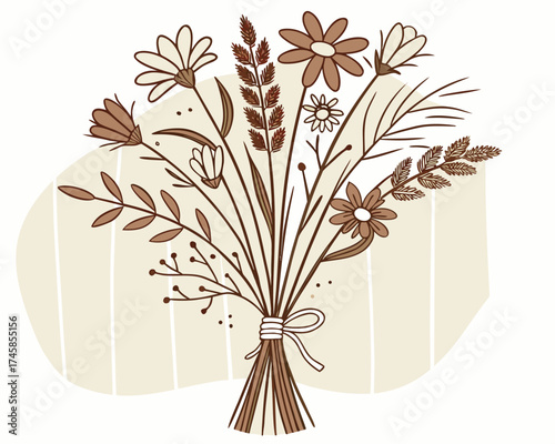 Dried Flower Bouquet with Rustic Style | Rustic Dried Flower Arrangement Illustration
