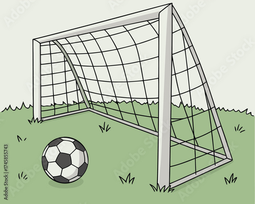 Goal Post with Net and Ball Vector | Soccer Goal Net with Ball Illustration