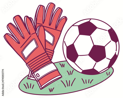 Goalkeeper Gloves and Ball Illustration | Sports Goalkeeper Equipment Graphic Design