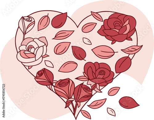 Rose Petals Heart Shape Composition | Romantic Heart Made with Rose Petals