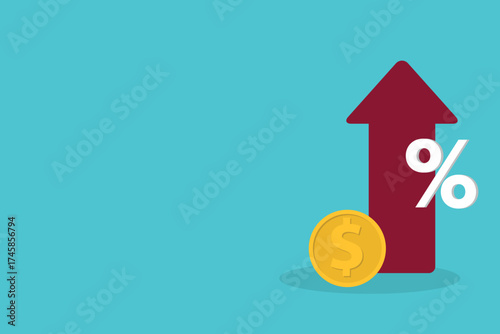 Increased income or revenue, capital gain, increased sales turnover, dollar and arrow with percentage sign	