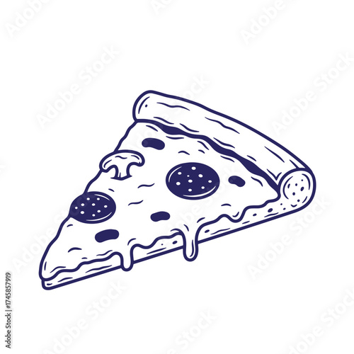 A delicious vintage pizza slice with pepperoni and mushroom toppings illustration