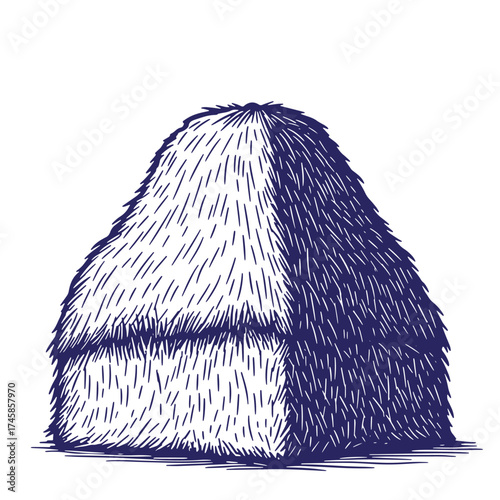A hand drawn illustration of a vintage hay bale in a simple monochrome style