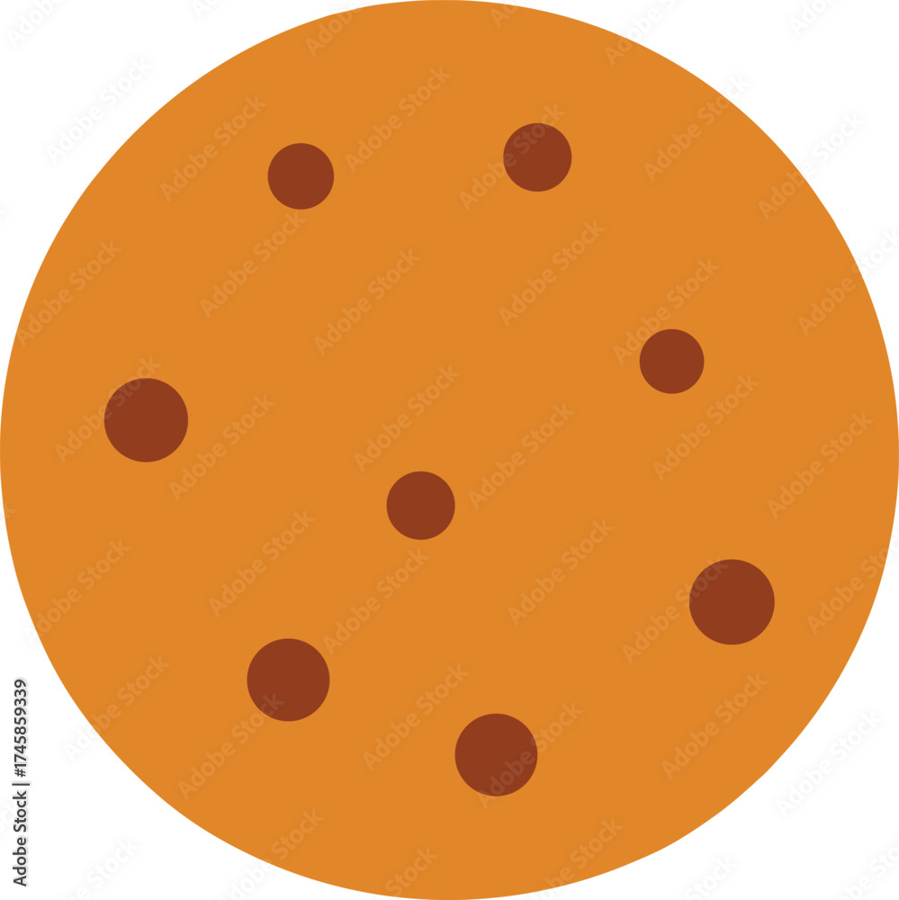 Obraz premium Flat Stylized Chocolate Chip Cookie Icon in Brown Tones