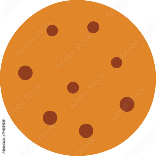 Flat Stylized Chocolate Chip Cookie Icon in Brown Tones