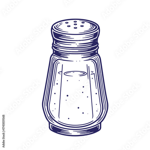 Hand drawn illustration of a salt shaker featuring a vintage line art style