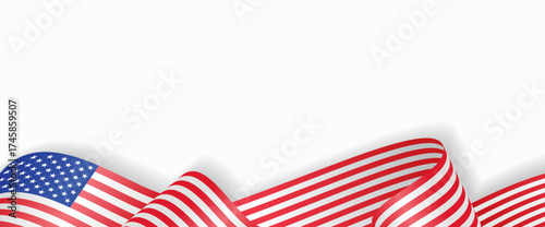 American flag stylized wavy ribbon abstract background layout. Vector illustration.