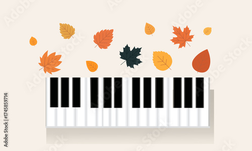  Musical keyboard and autumn leaves