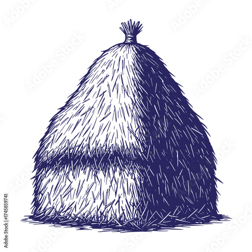 Hand drawn vintage illustration of a large hay bale on a white background