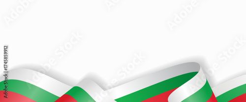 Bulgarian flag stylized wavy ribbon abstract background layout. Vector illustration.