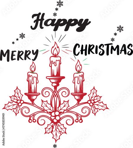 Merry Christmas and Happy Holiday Vintage Candlestick Illustration