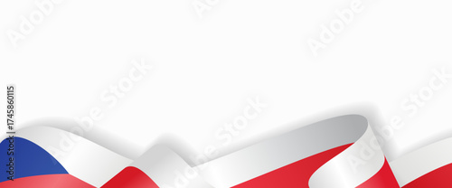 Czech flag stylized wavy ribbon abstract background layout. Vector illustration.