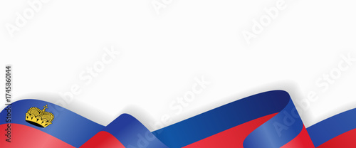 Liechtenstein flag stylized wavy ribbon abstract background layout. Vector illustration.