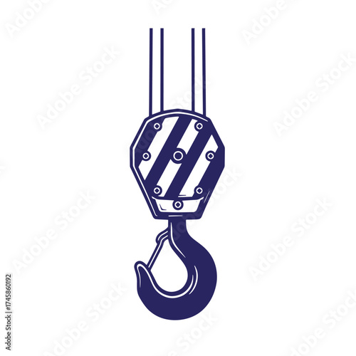 Vintage crane hook illustrated in a simple bold and clean navy blue color