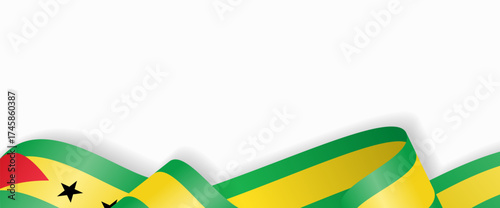 Sao Tome and Principe flag stylized wavy ribbon abstract background layout. Vector illustration.