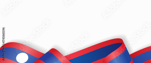 Laotian flag stylized wavy ribbon abstract background layout. Vector illustration.