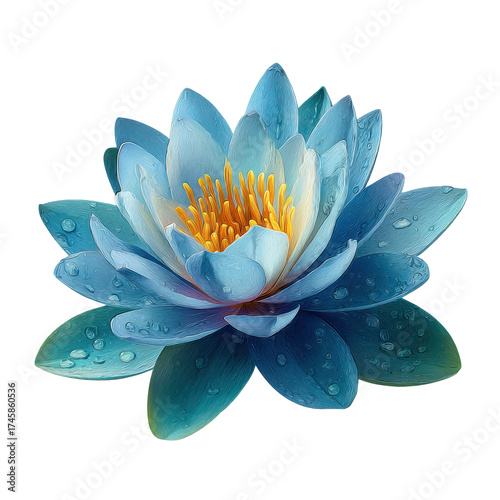Striking Water Lily Flower with Water Droplets ontransparent background