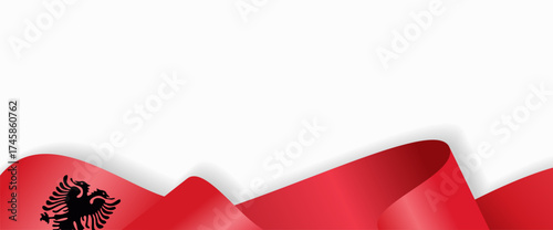 Albanian flag stylized wavy ribbon abstract background layout. Vector illustration.