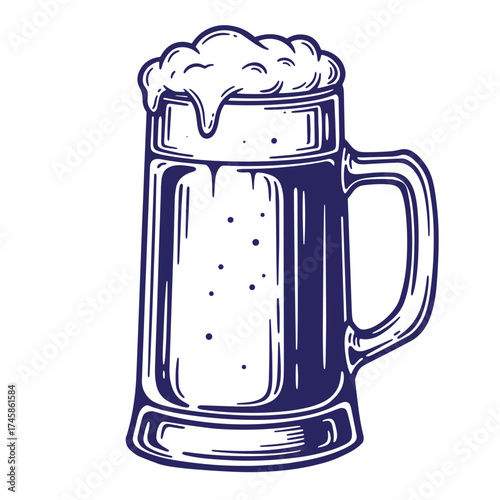 Vintage illustration of a frothy beer mug perfect for pubs and oktoberfest celebrations