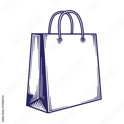 Vintage illustration of a shopping bag with handle on a clean white background