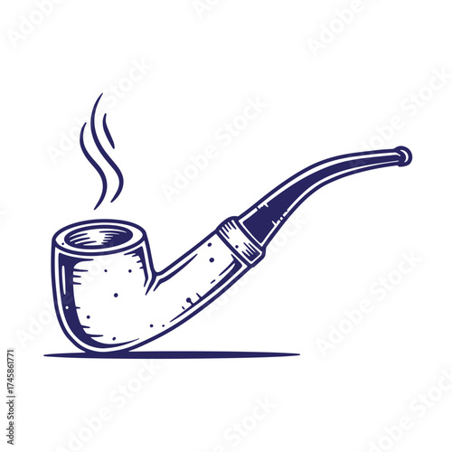 Vintage illustration of a smoking pipe with smoke isolated on a white background