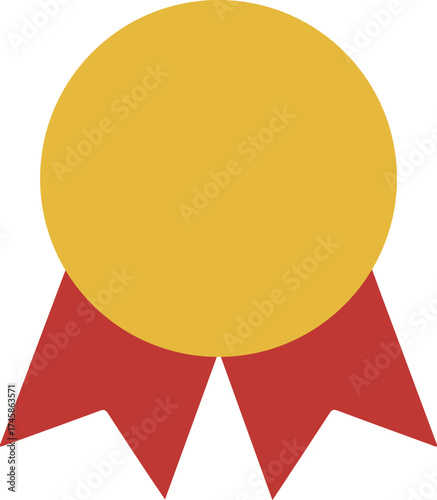 Vector illustration of a red and yellow ribbon badge, a symbol of first prize and achievement for a winner