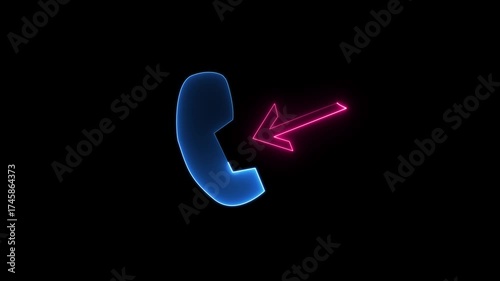Animated neon red phone call back symbol on black background.Missed call. phone call back icon animation.