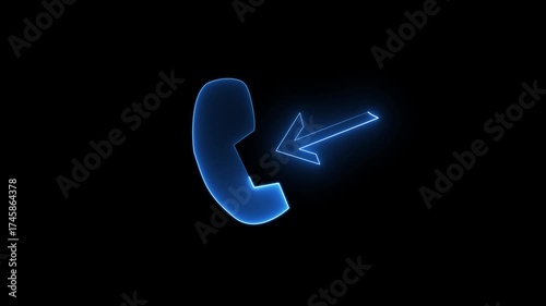 Animated neon red phone call back symbol on black background.Missed call. phone call back icon animation.