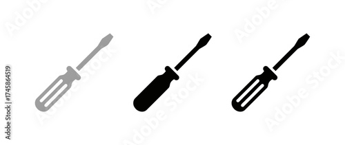 Multiple screwdriver icons arranged on white backdrop for repair projects