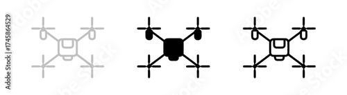 Three drone icons in outline and solid style showing device designs