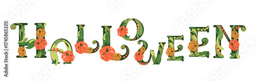 Font composition of letters with pumpkins. Words for the autumn holiday Halloween. Autumn mood