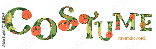 Font composition of letters with pumpkins. Words for the autumn holiday Halloween. Autumn mood