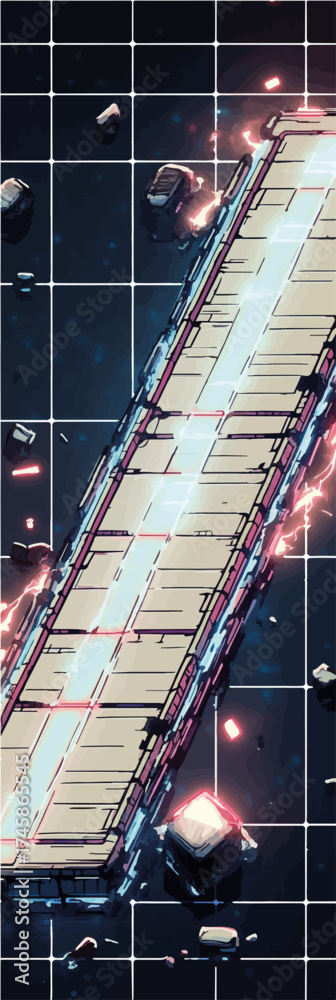 Obraz premium Vektorgrafik zum Thema: 80s, neon, tabletop, rpg, space, sci-fi, science, fiction, retro, pop, spielfeld, vector, grafik, alien, weltraum, weltraumabenteuer,