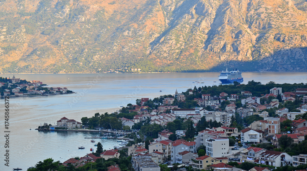 Fototapeta premium A view of the Bay of Kotor and the Adriatic Sea in Montenegro
