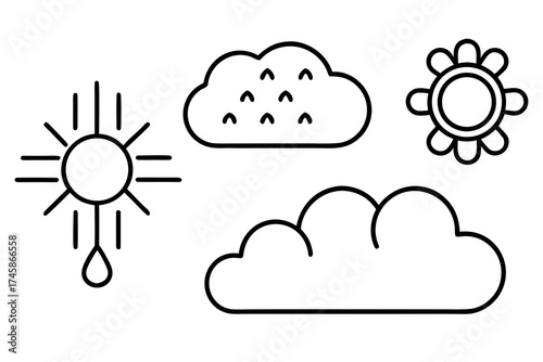 Minimal Weather and Climate Outline Icons Set | Line Art Vector Illustration on White Background