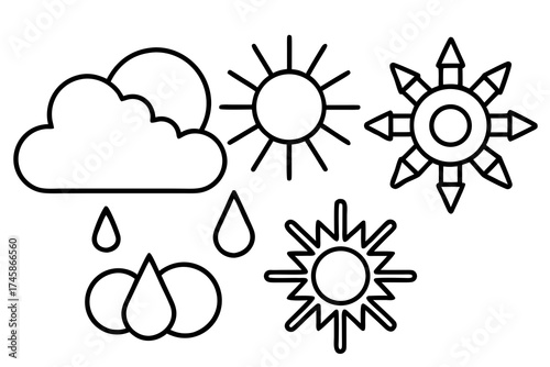 Minimal Weather and Climate Outline Icons Set | Line Art Vector Illustration on White Background