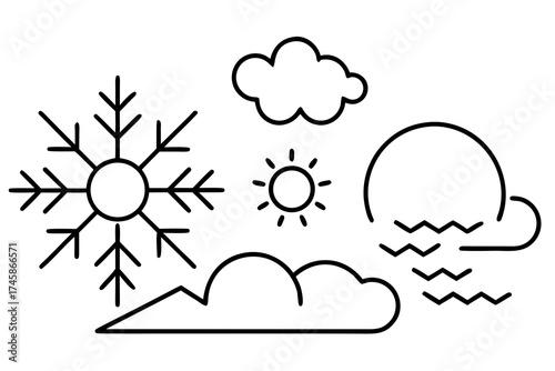 Minimal Weather and Climate Outline Icons Set | Line Art Vector Illustration on White Background