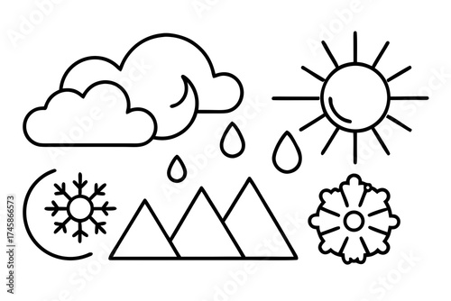 Minimal Weather and Climate Outline Icons Set | Line Art Vector Illustration on White Background