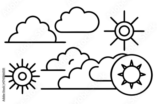Minimal Weather and Climate Outline Icons Set | Line Art Vector Illustration on White Background